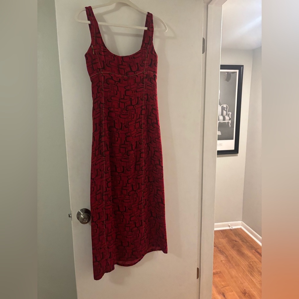 Prada Fall/Winter 1996 Vintage Silk Geometric Print Dress - Red/Burgundy